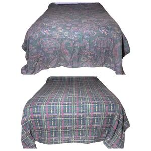 Vtg WestPoint Stevens Comforter Reversible Paisley Plaid Jewel Tone 80s 90s King